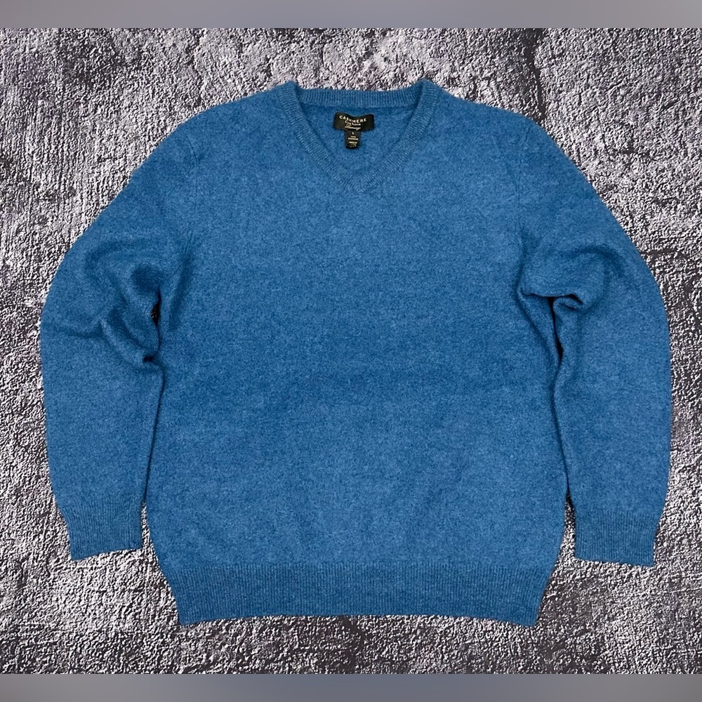 Club Room Luxury 100% Cashmere V-Neck Sweater - Blue Heather SIZE L